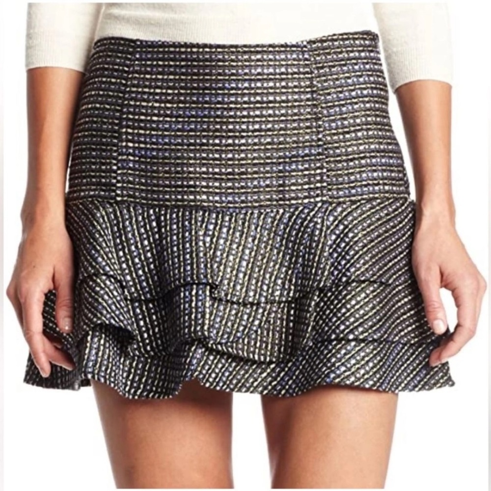 NWT BCBGeneration Ruffle Tweed Skirt size 4 blue black
